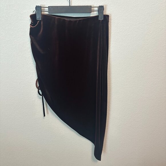 Amanda Uprichard Aviette Skirt in Cocoa Brown - Velvet Asymmetrical - Size Small - Picture 6 of 7